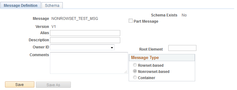 Messages - Message Definition page