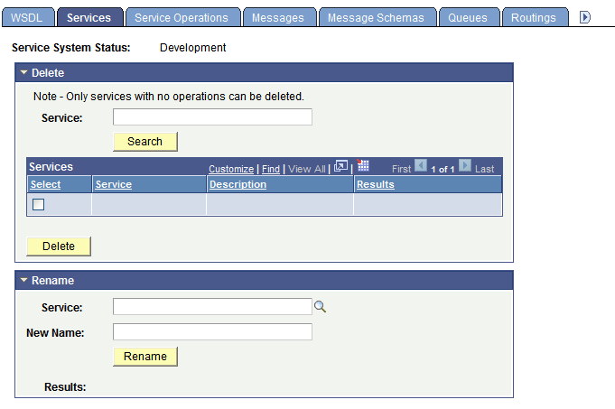 Services Administration - Services page