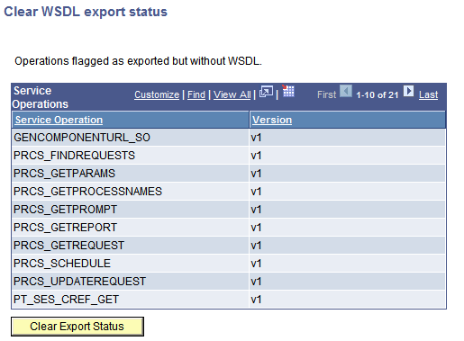Clear WSDL export status page