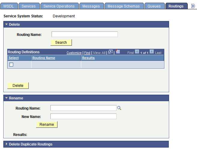 Service Administration - Routings page