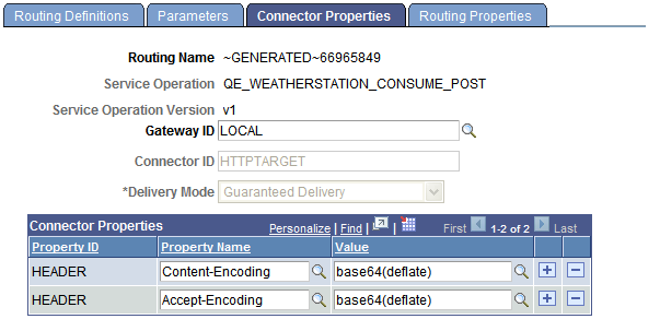 Routing Definitions - Connector Properties page