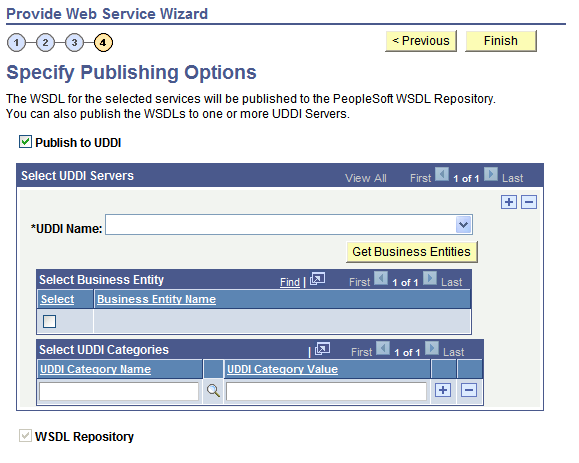 Specify Publishing Options page