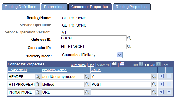 Routings - Connector Properties page