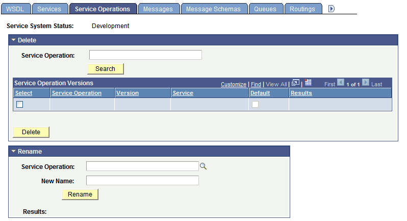 Services Administration - Service Operations page