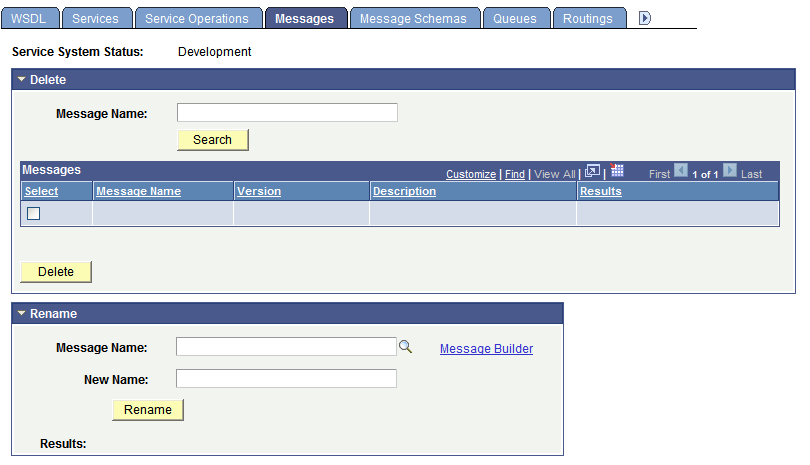Services Administration - Messages page