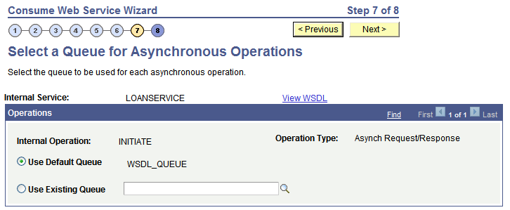 Select a Queue for Asynchronous Operations page