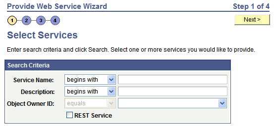 Provide Web Service - Select Services to Provide page