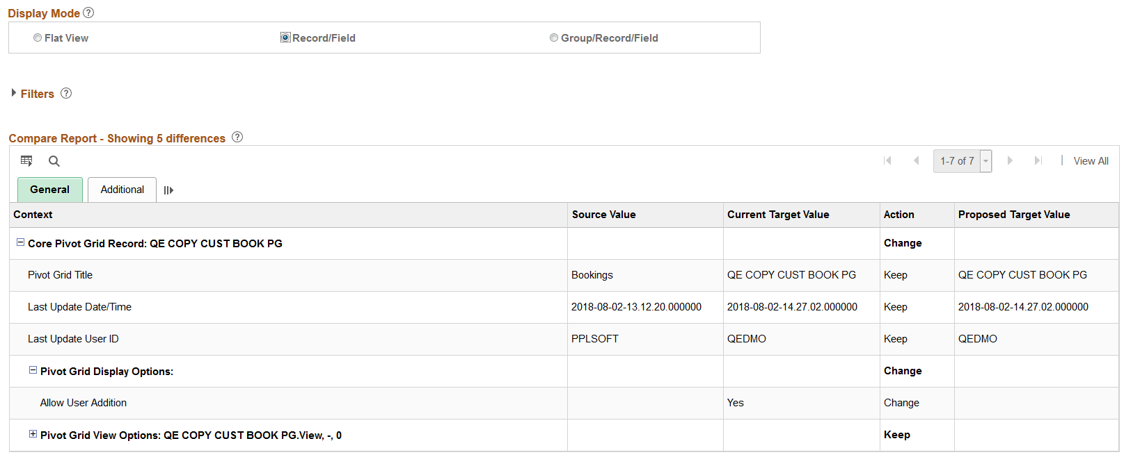 Compare Report using Record/Field Mode
