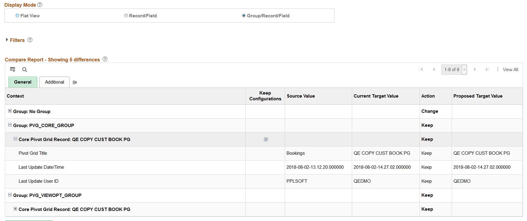 Compare Report using Group/Record/Field Mode