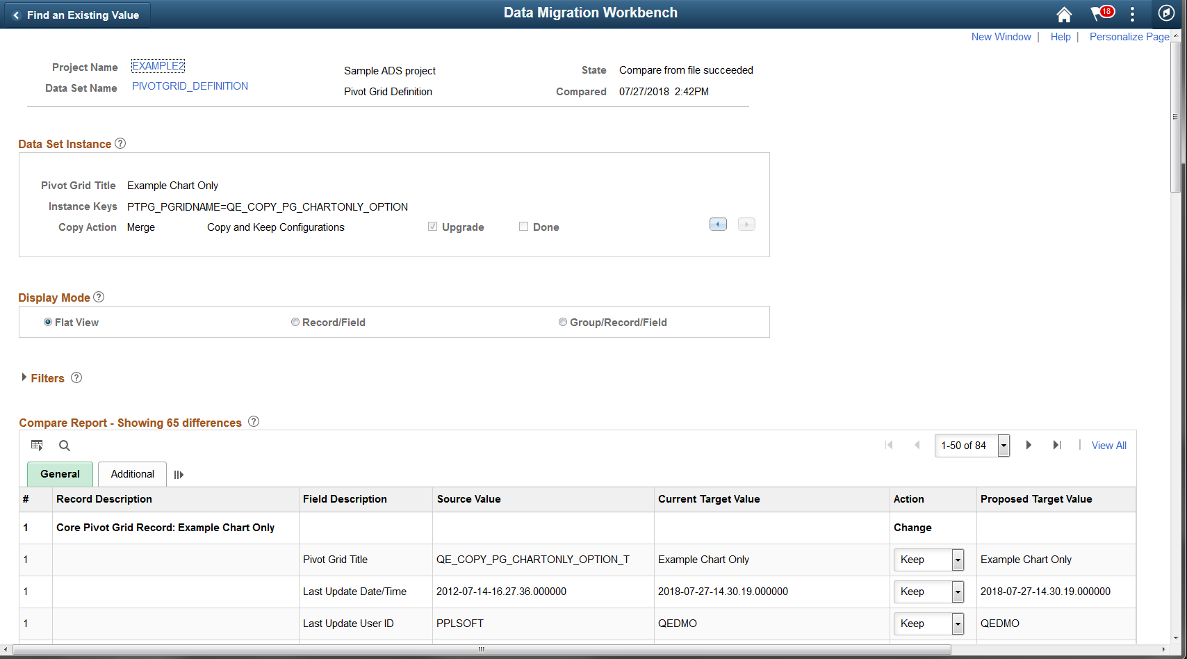 Compare Report Details page