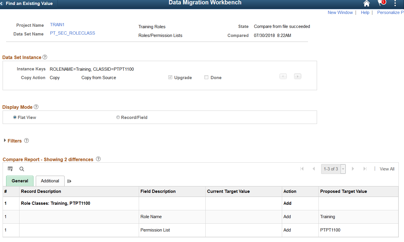 Compare Report details for data set without groups