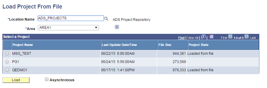 Load Project From File page