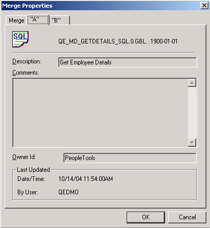 Merge Properties dialog box: "A" tab