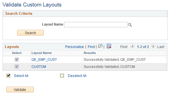 Validate Custom Layout page