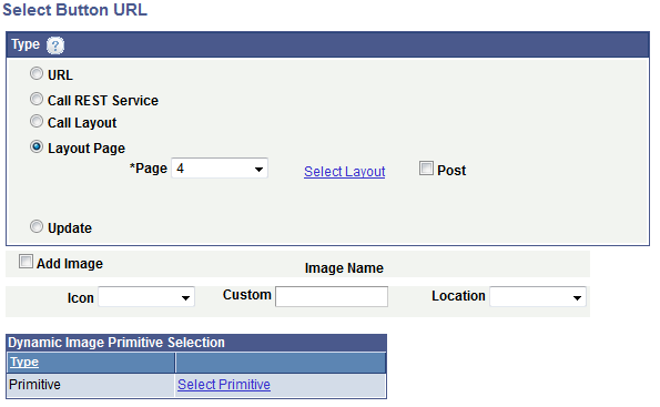 Select Button URL page (Call External type page in layout)