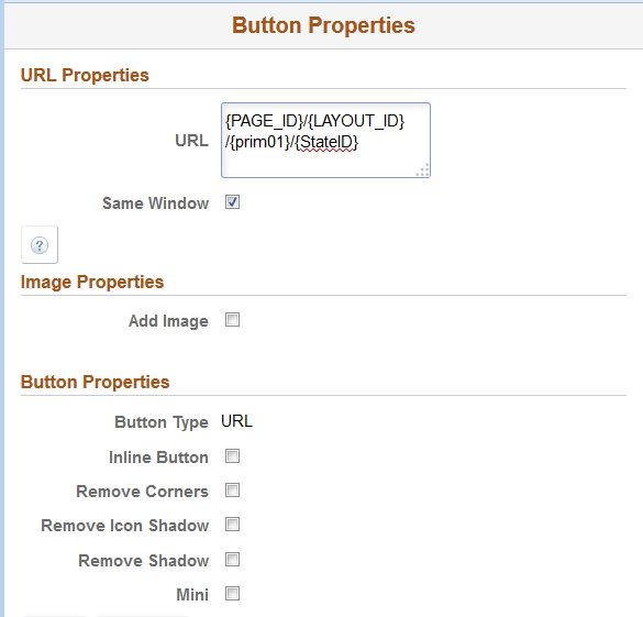 Button Properties page