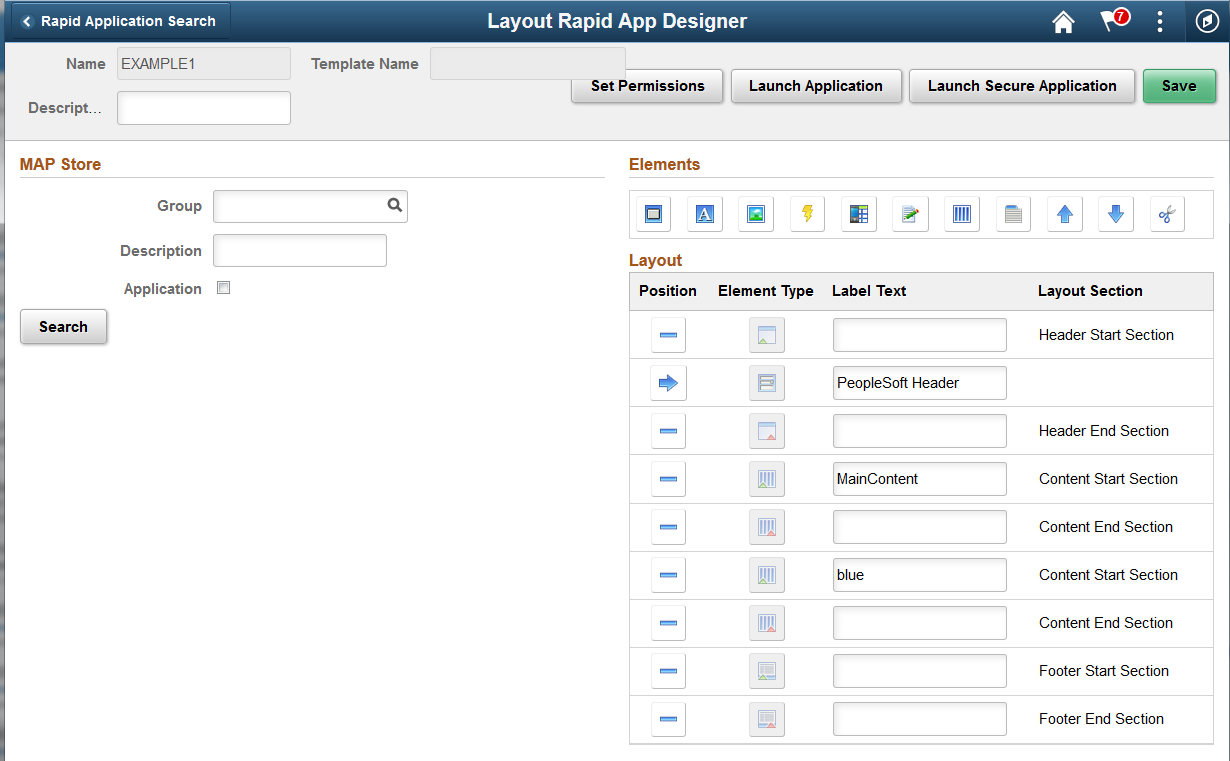 Layout Rapid App Designer page