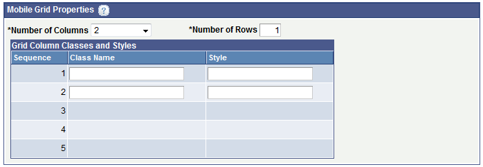 Mobile Grid Properties page - Mobile Grid Properties section