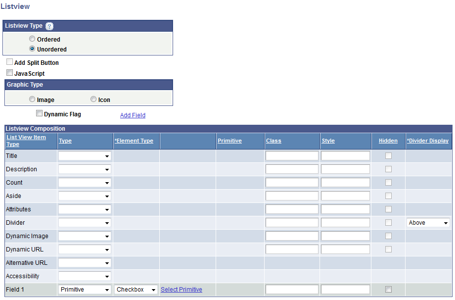 Listview page (field added to Listview Composition grid)