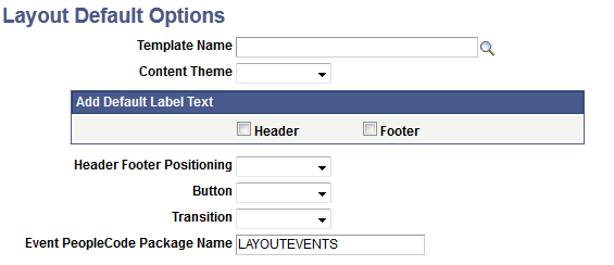 Layout Default Options page