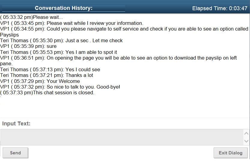 A Customer chat window showing the Conversation History and the Input Text