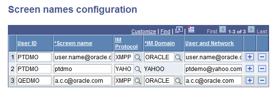Screen names configuration page