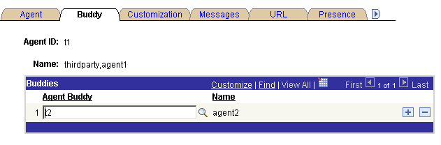 The Buddy page displaying the Agent ID and Name and having the Agent Buddy and Name editable fields.