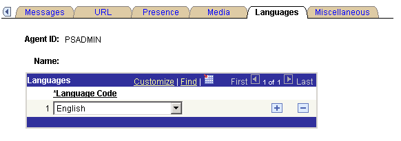 The Languages page displaying the Agent ID and Name and having the Language Code editable field.