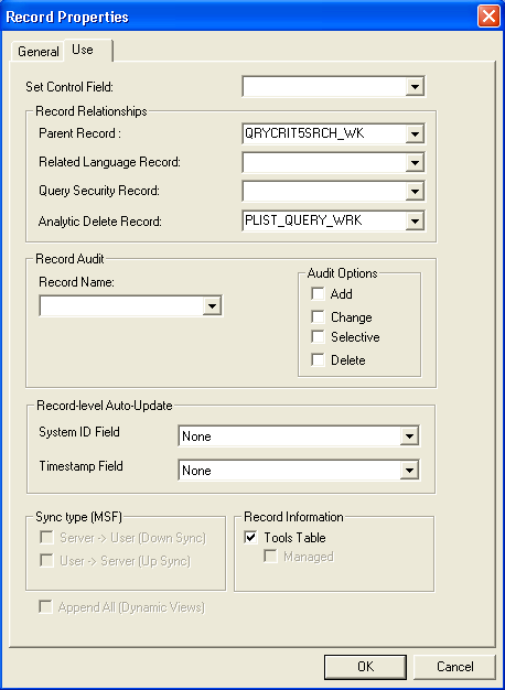 Record Properties - Use dialog box