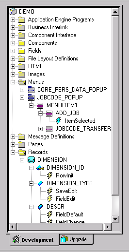 Example of PeopleCode programs in the Project view hierarchy
