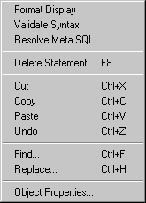 SQL editor shortcut menu