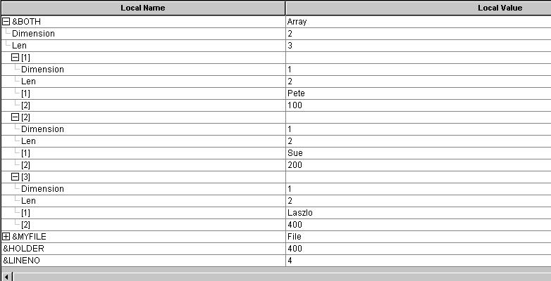 &BOTH array expanded in PeopleCode debugger at program end