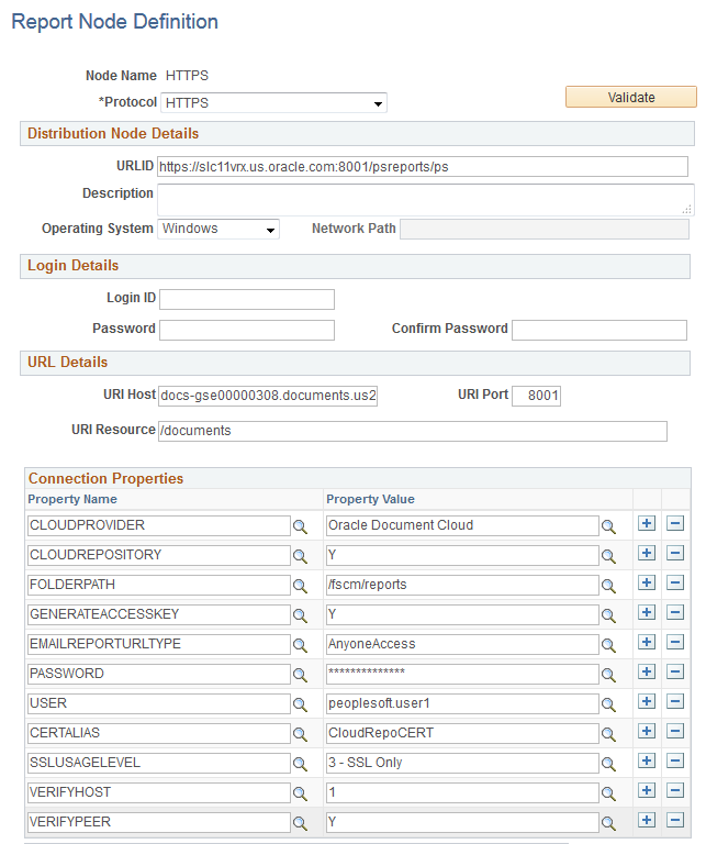 Report Node Definition page