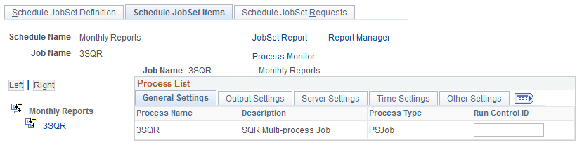 Schedule JobSet Items - General page with processes expanded