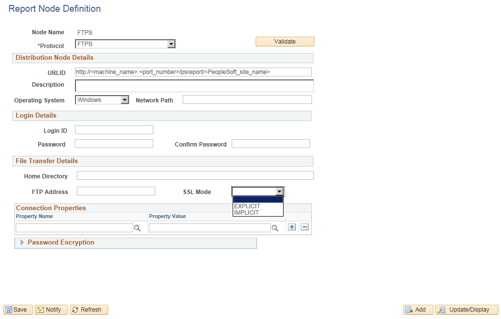 Report Node Definition-FTPS page