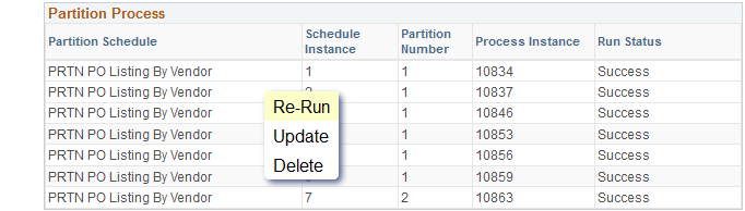 Partition Manager - Re-Run Partition Process page