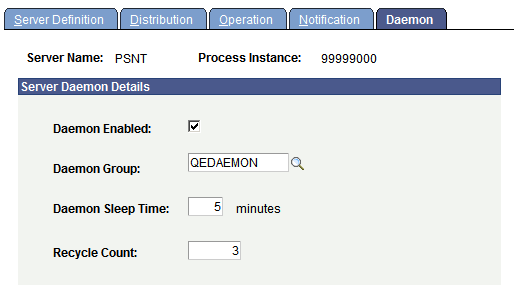 Process Scheduler - Servers - Daemon page