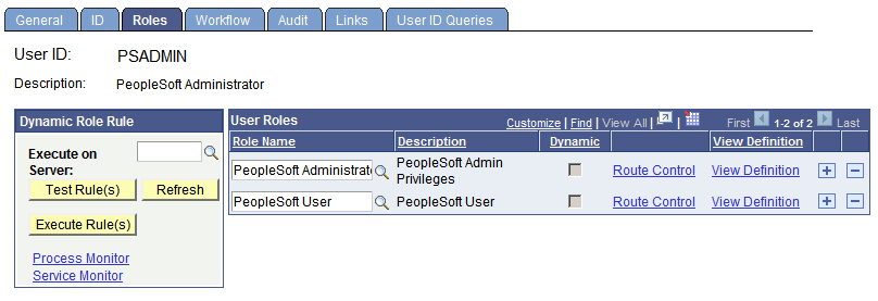 Security - User Profiles - Roles page