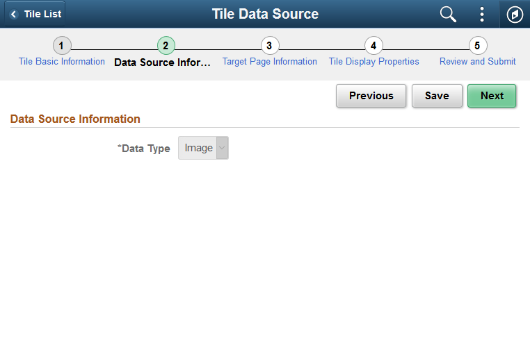 Data Source Information page for the Image data type