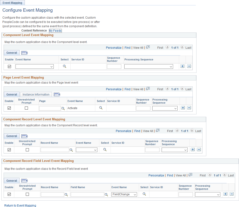 Configure Event Mapping page
