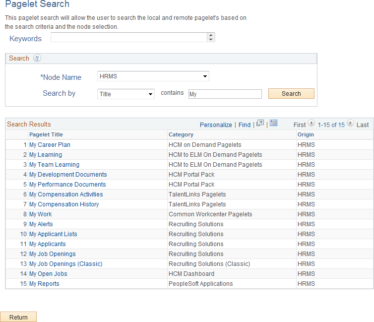 Pagelet Search page