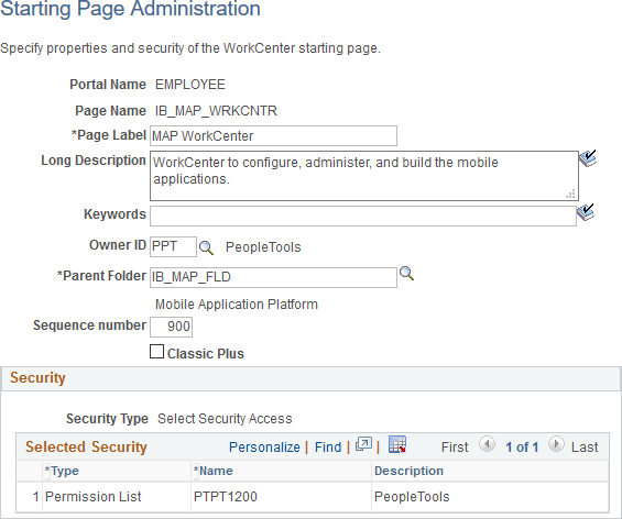 Starting Page Administration page