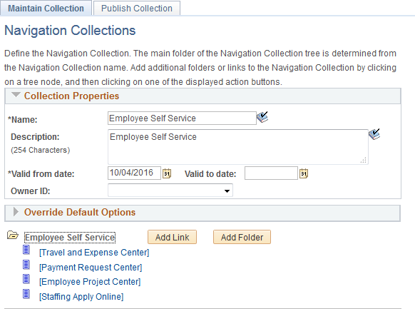 Navigation Collections page for a collection to be used as custom homepage tabs