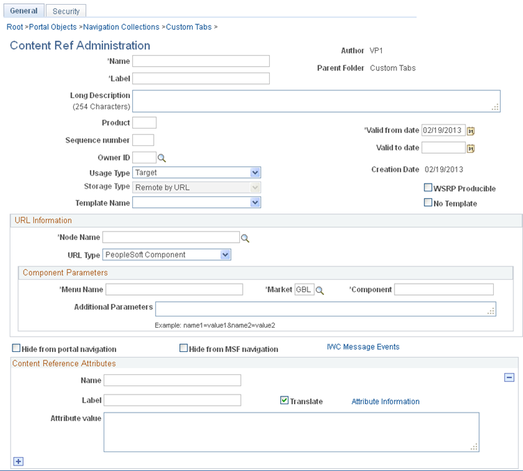 Content Ref Administration page