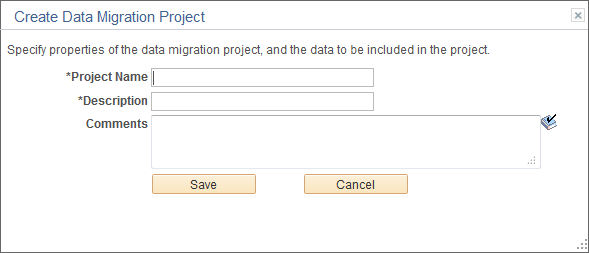 Create Data Migration Project page
