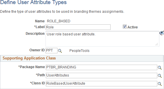 Define User Attribute Types page