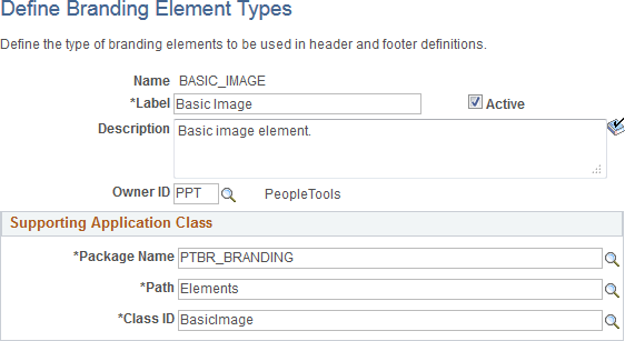 Define Branding Element Types page