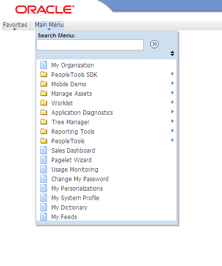 Example homepage with drop-down navigation and search