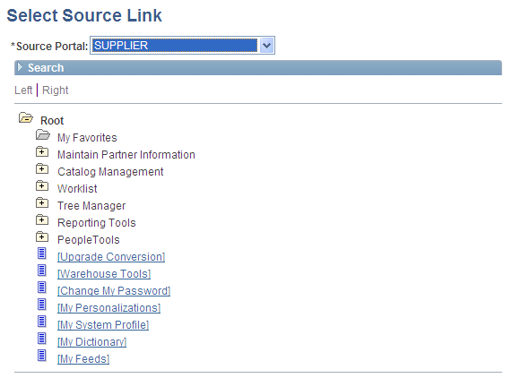 Select Source Link page