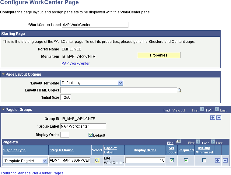 Configure WorkCenter Page page